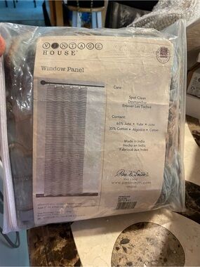 2 Window Panels- Slate Blue/Grey w/ Jute Stripes